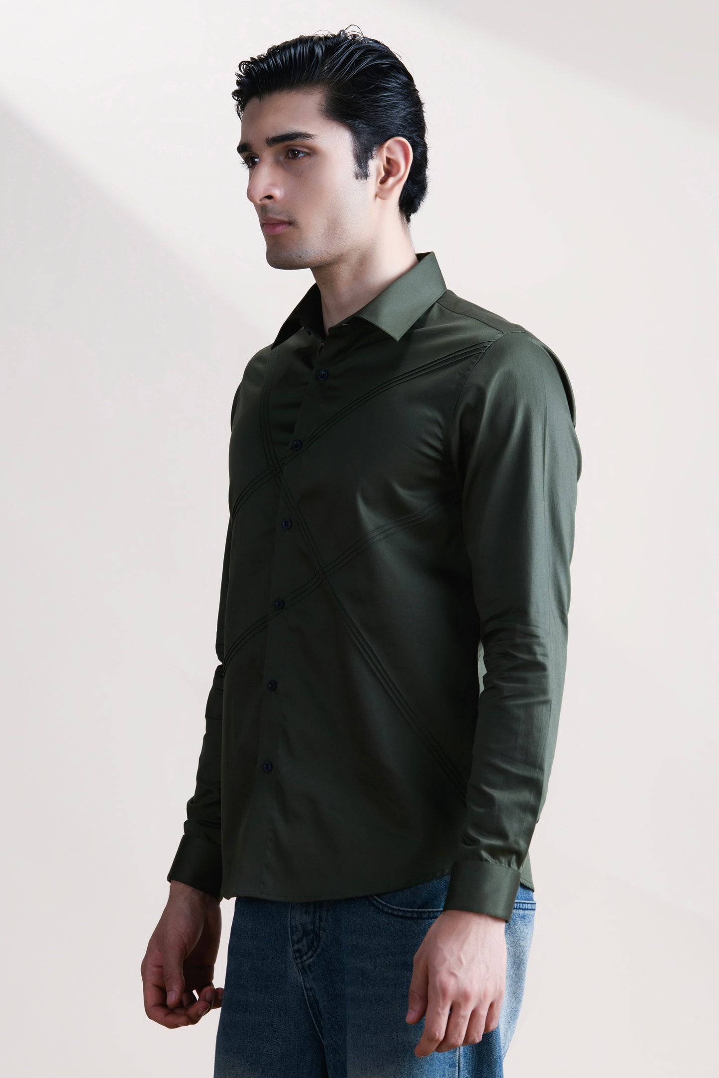 Abkasa Men Green Slim Fit Cotton Shirt
