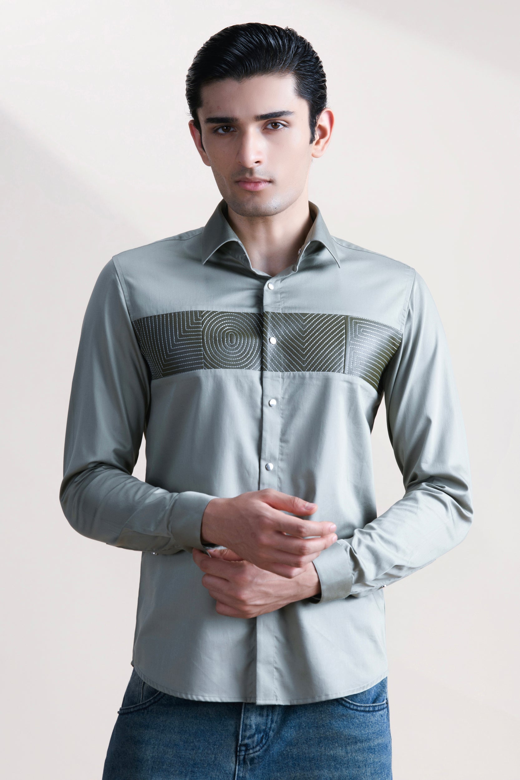 Abkasa Men Green Printed Slim Fit Cotton Shirt
