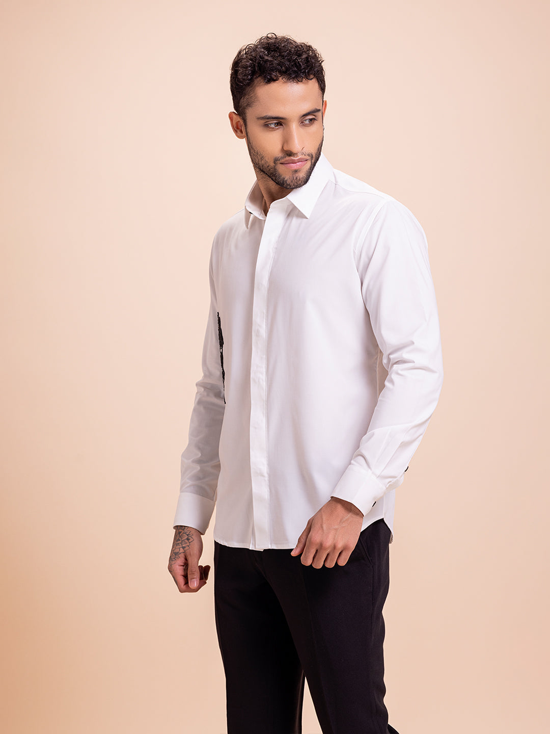 Amit Arora Men Ivory Solid Collar Shirt