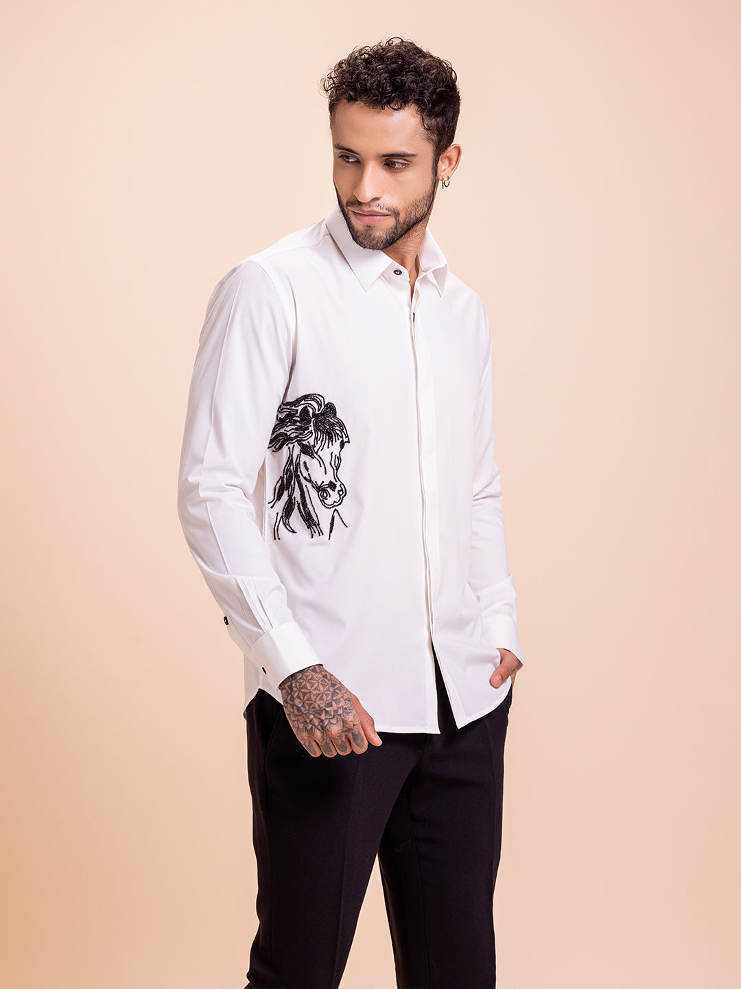 Amit Arora Men Ivory Solid Collar Shirt