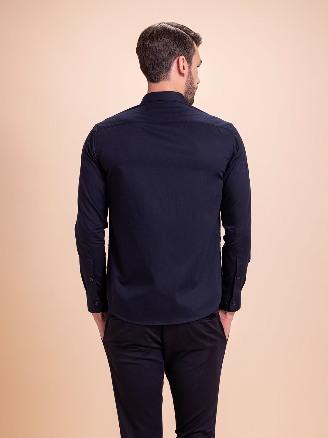 Amit Arora Men Navy Blue Solid Collar Shirt