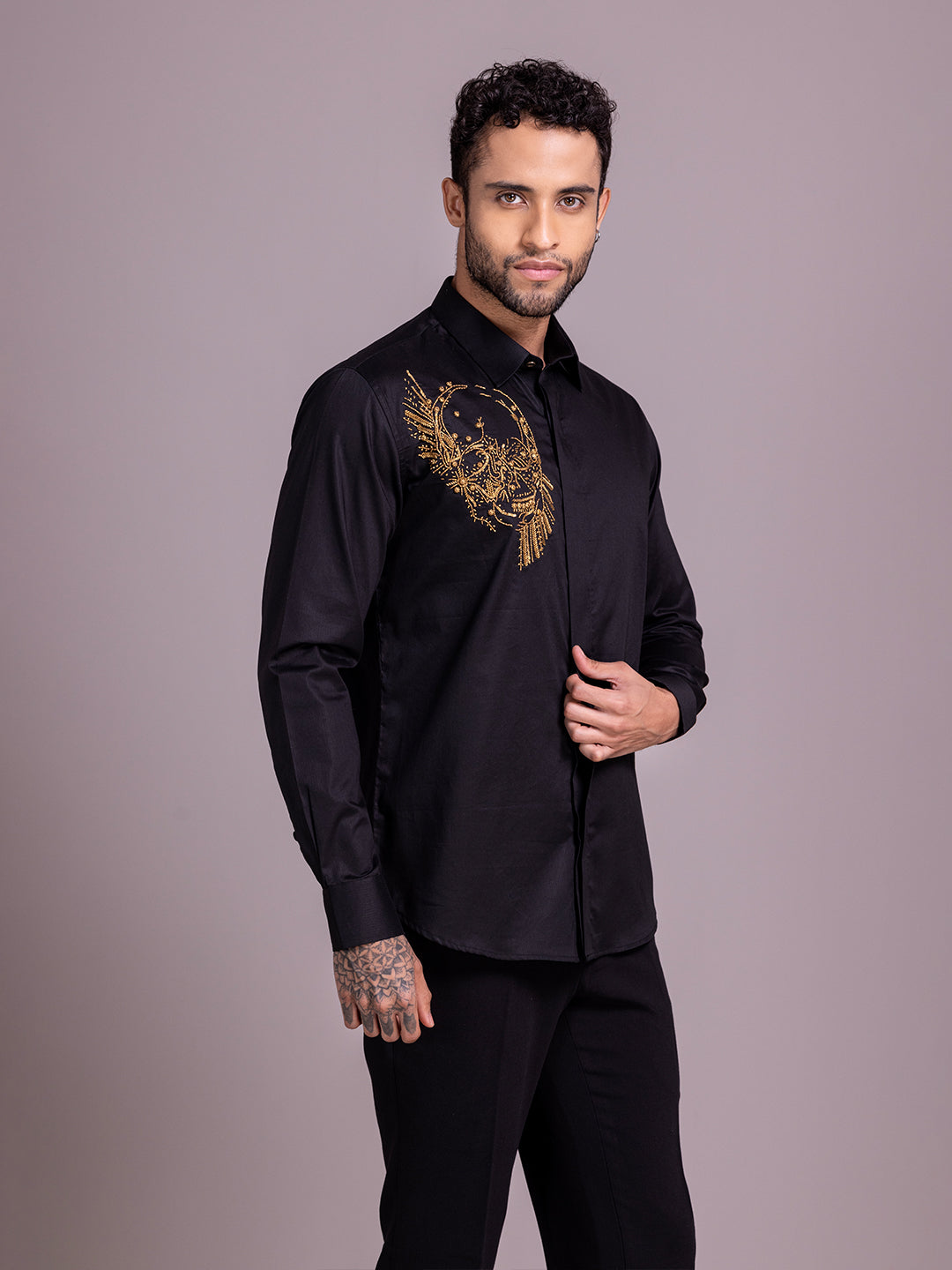 Amit Arora Men Black Solid Collar Shirt
