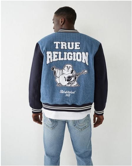 True Religion Men Regular Fit Light Blue Stripes Jacket