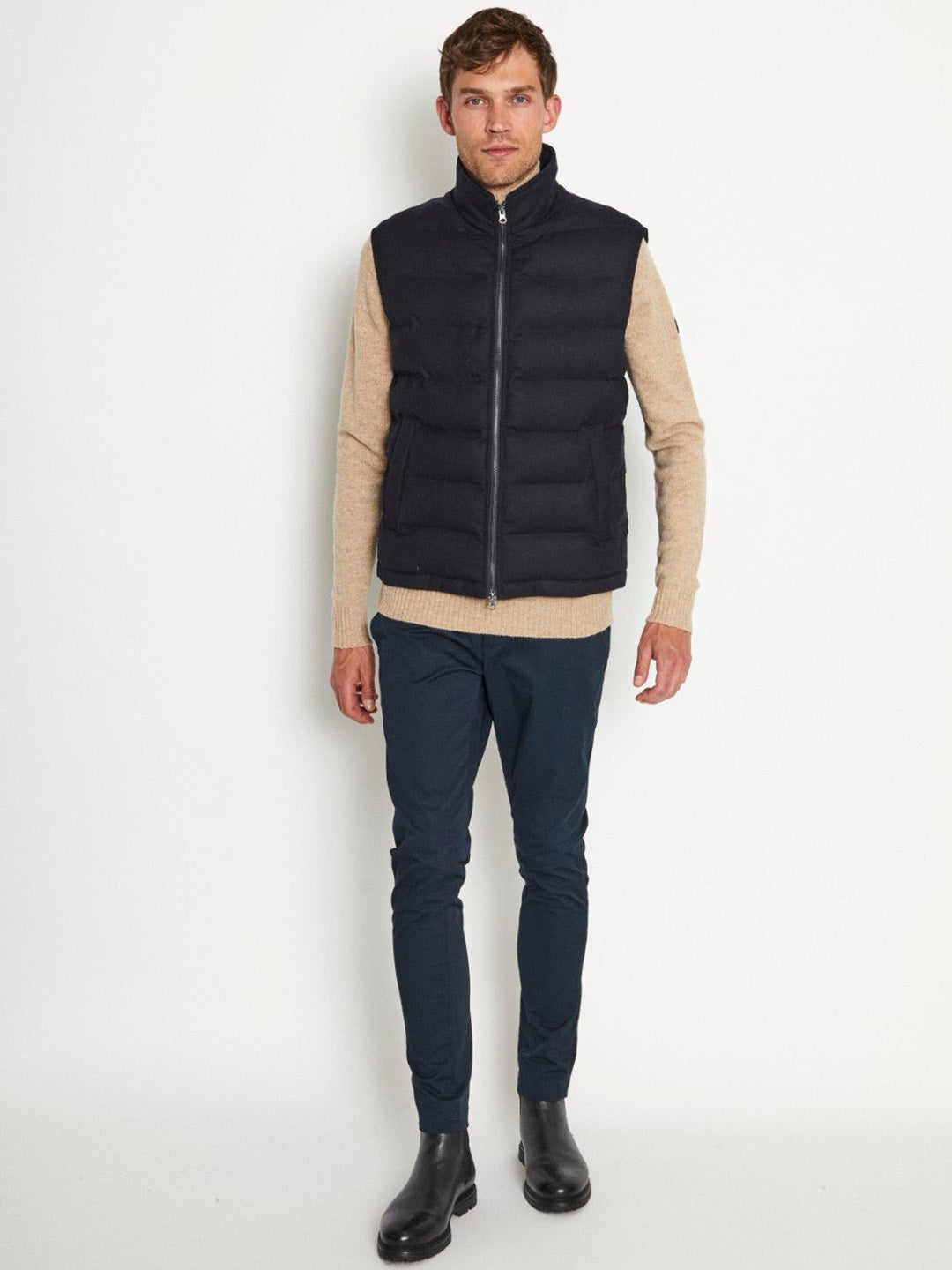 Bruun & Stengade Men Solid Stand Collar Sleeveless Jacket