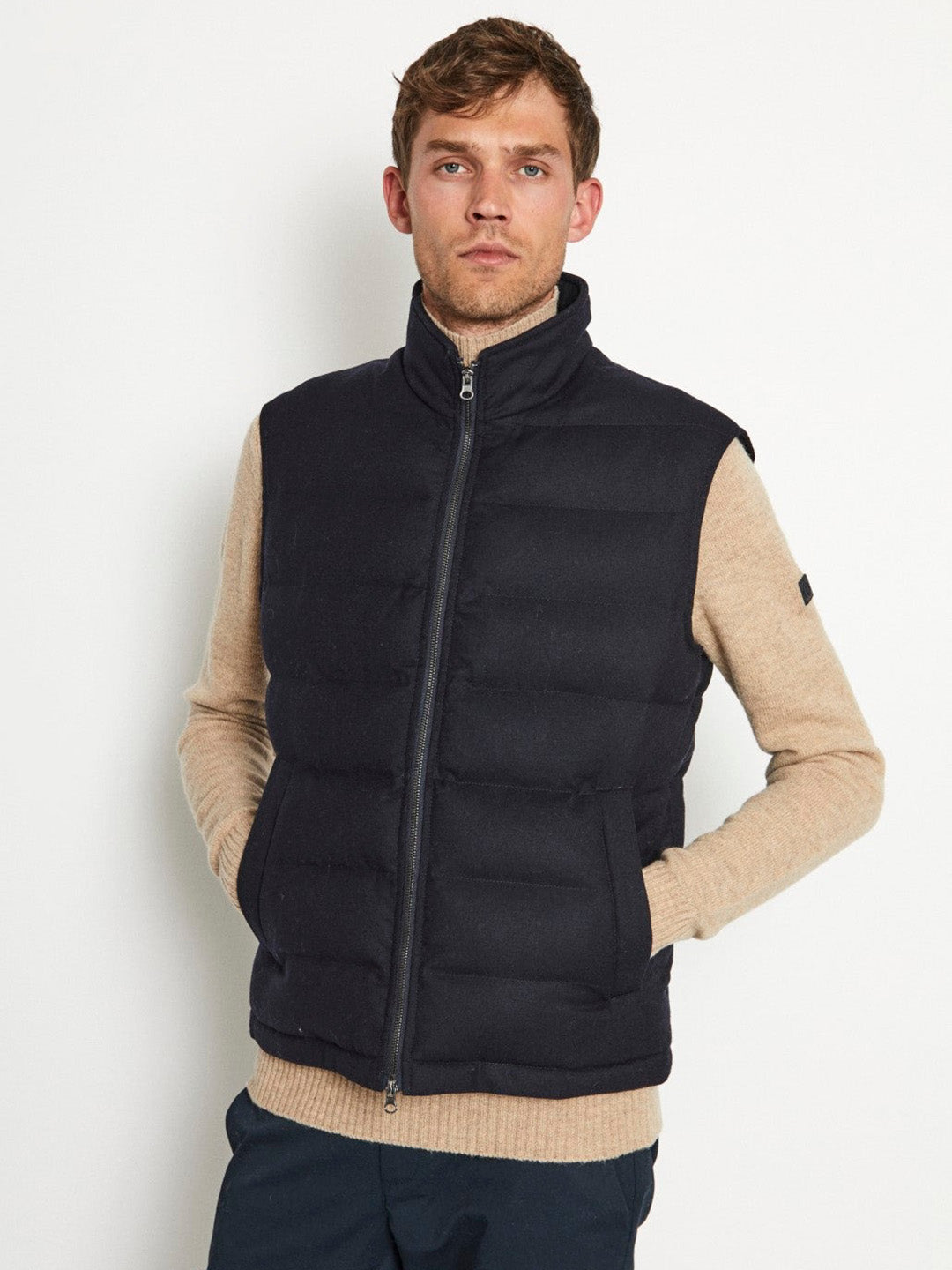 Bruun & Stengade Men Solid Stand Collar Sleeveless Jacket