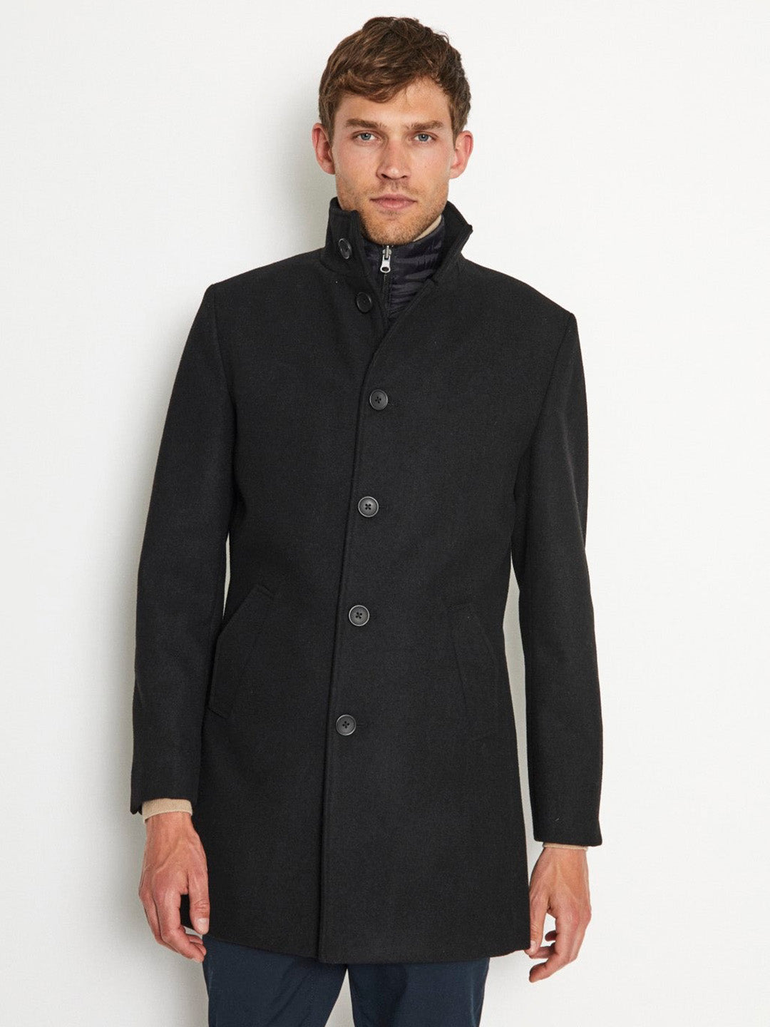 Bruun & Stengade Men Solid Stand Collar Full Sleeves Coat