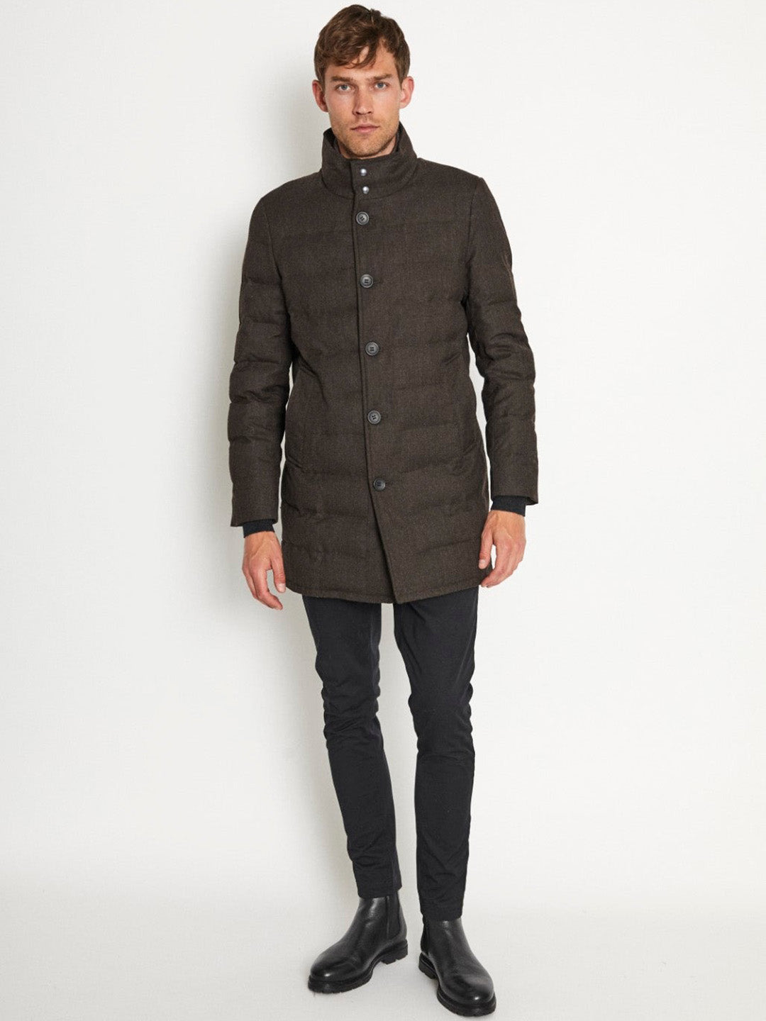 Bruun & Stengade Men Solid Stand Collar Full Sleeves Coat