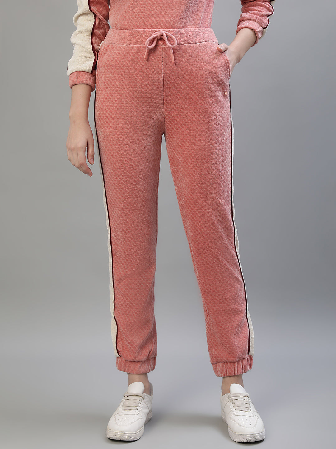 Iconic Women Pink Colorblocked Regular Fit Mid-Rise Track Pants