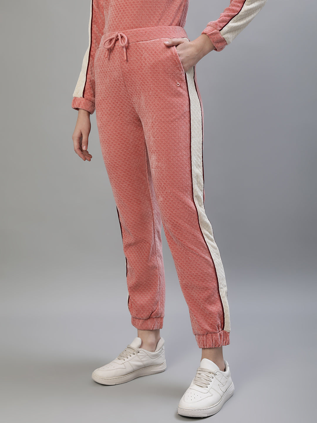 Iconic Women Pink Colorblocked Regular Fit Mid-Rise Track Pants