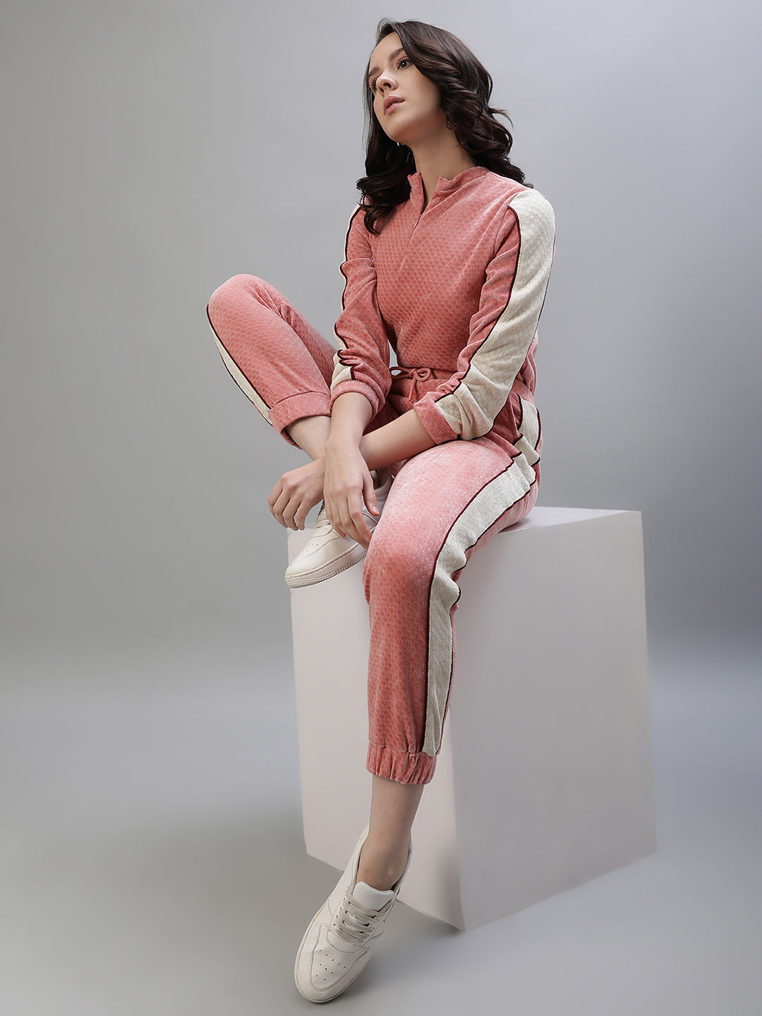 Iconic Women Pink Colorblocked Regular Fit Mid-Rise Track Pants