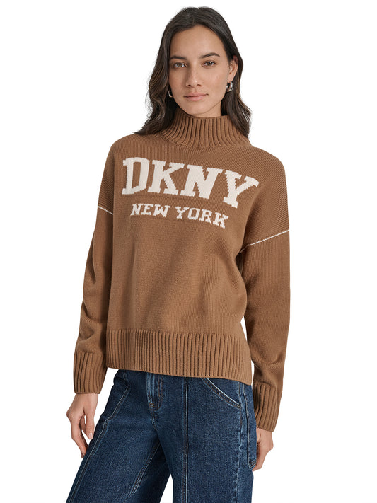 DKNY Women Brown Solid Turtle Neck Sweater