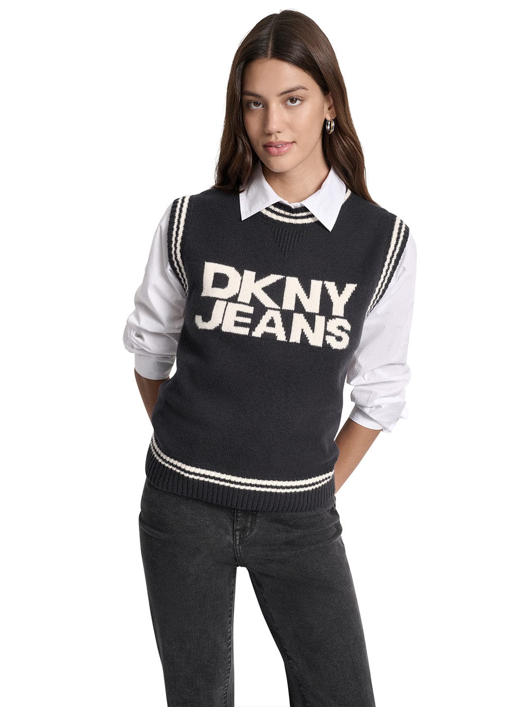 DKNY Women Black Solid Round Neck Sweater