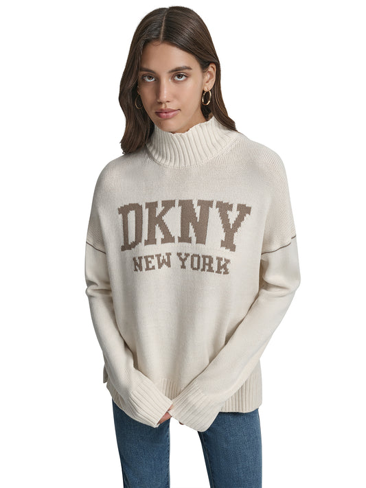 DKNY Women Beige Solid Turtle Neck Sweater