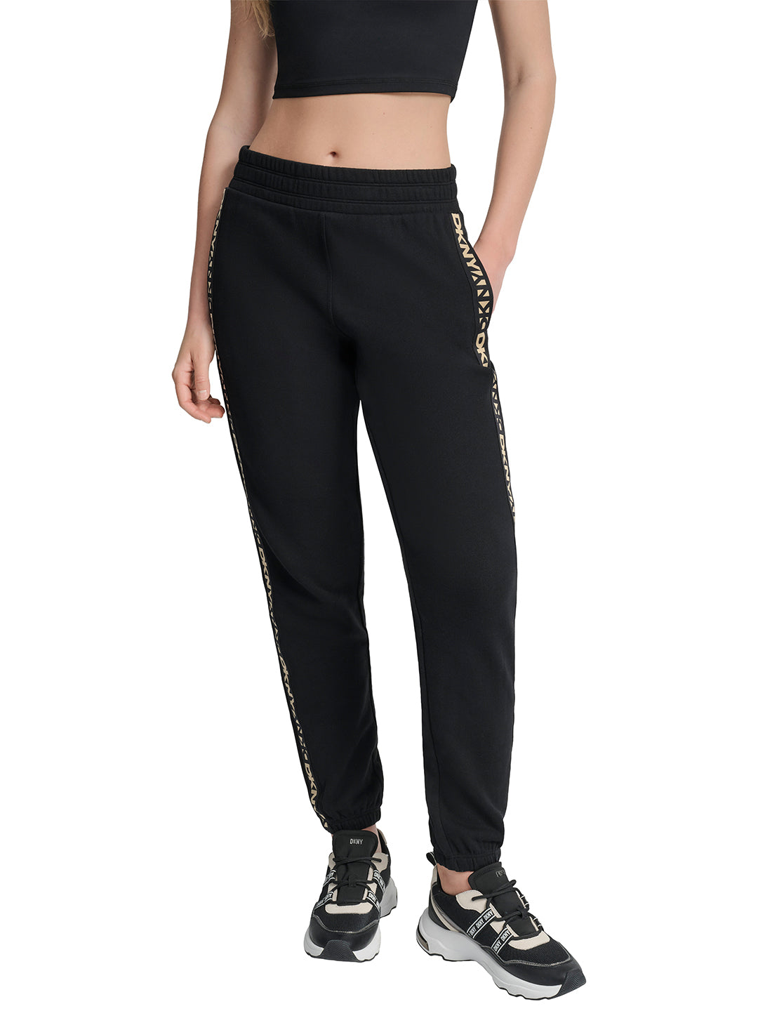 DKNY Women Black Jogger Tape Sweatpant