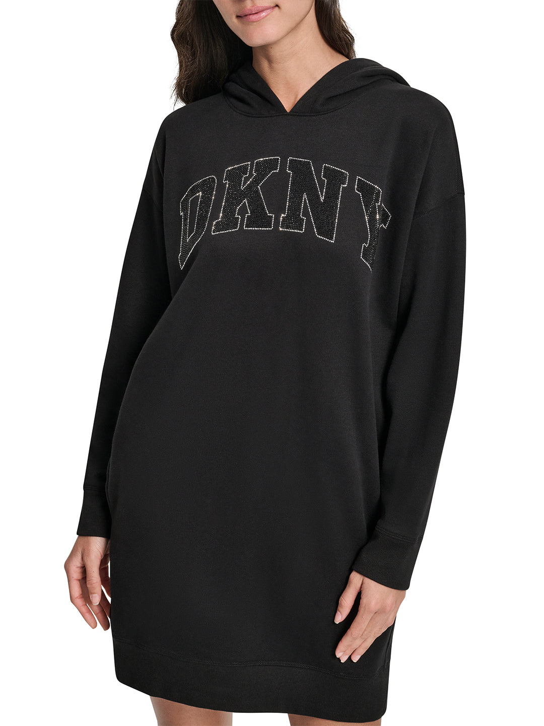 DKNY Women Black Embellished Hooded Dress