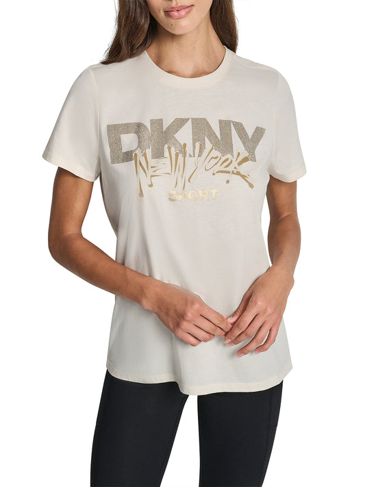 DKNY Women Cream Placement Print Round Neck Tshirt
