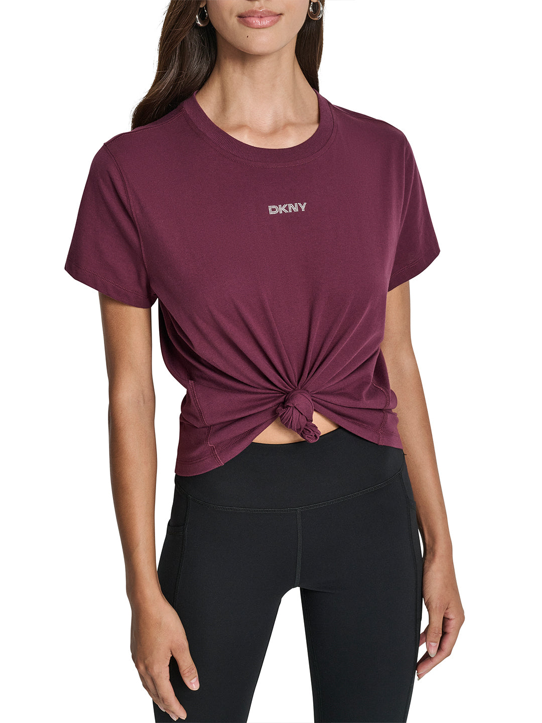 DKNY Women Red Solid Round Neck Tshirt