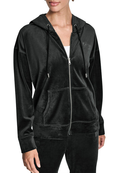 DKNY Women Black Embellished Hooded Sweatshirt