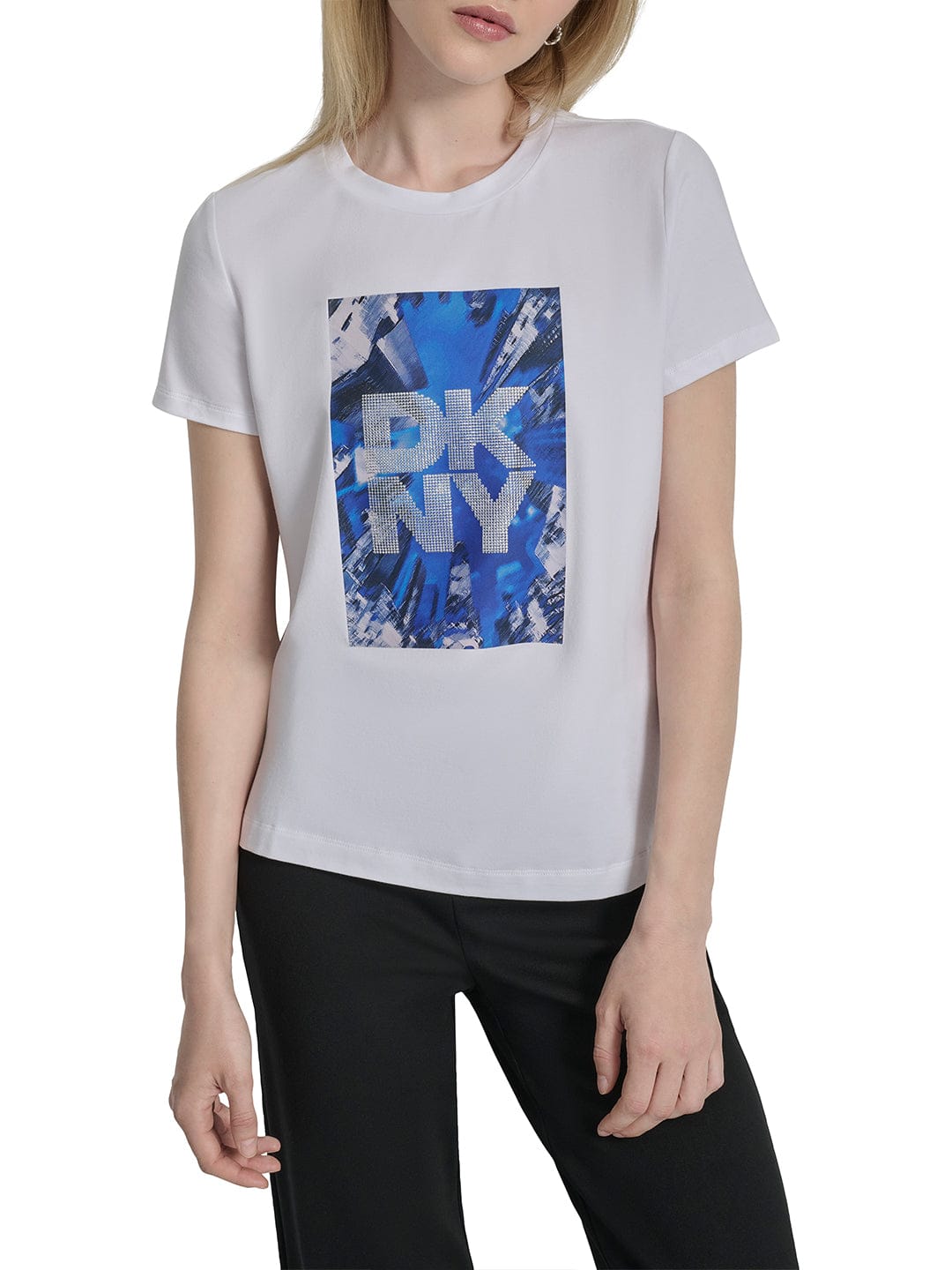 DKNY Women White Placement Print Round Neck Tshirt