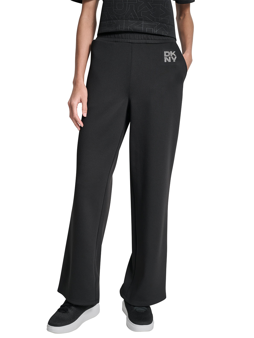 DKNY Women Black Straight Fit Solid Sweatpant