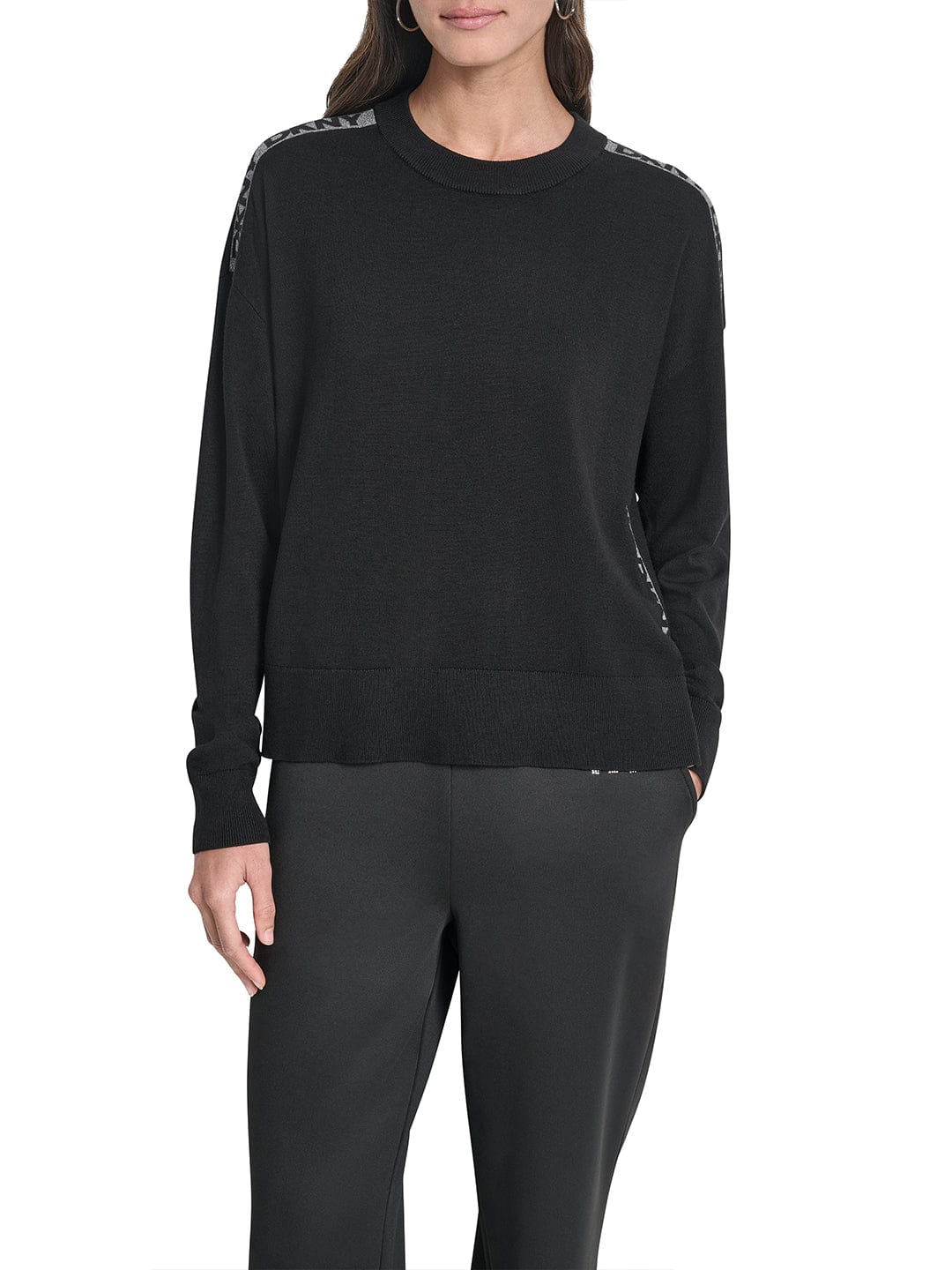DKNY Women Black Lurex Round Neck Sweater