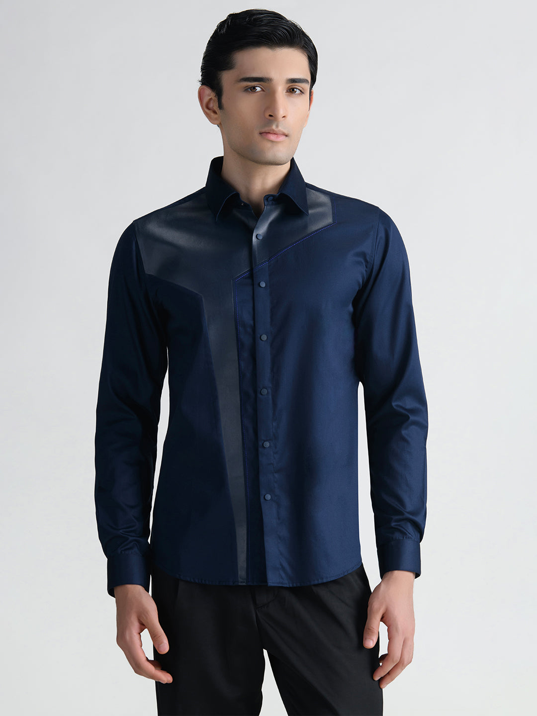 Abkasa Men Blue Collar Shirt