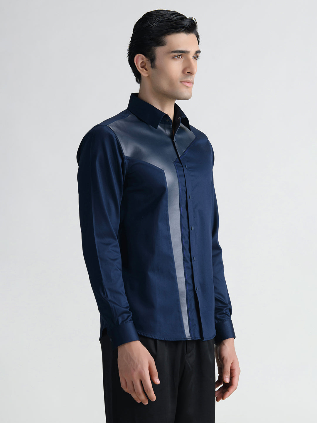 Abkasa Men Blue Collar Shirt