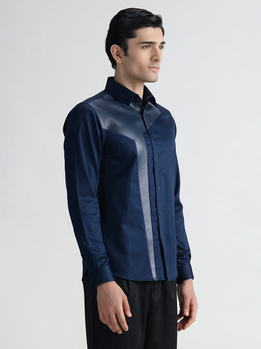 Abkasa Men Blue Collar Shirt