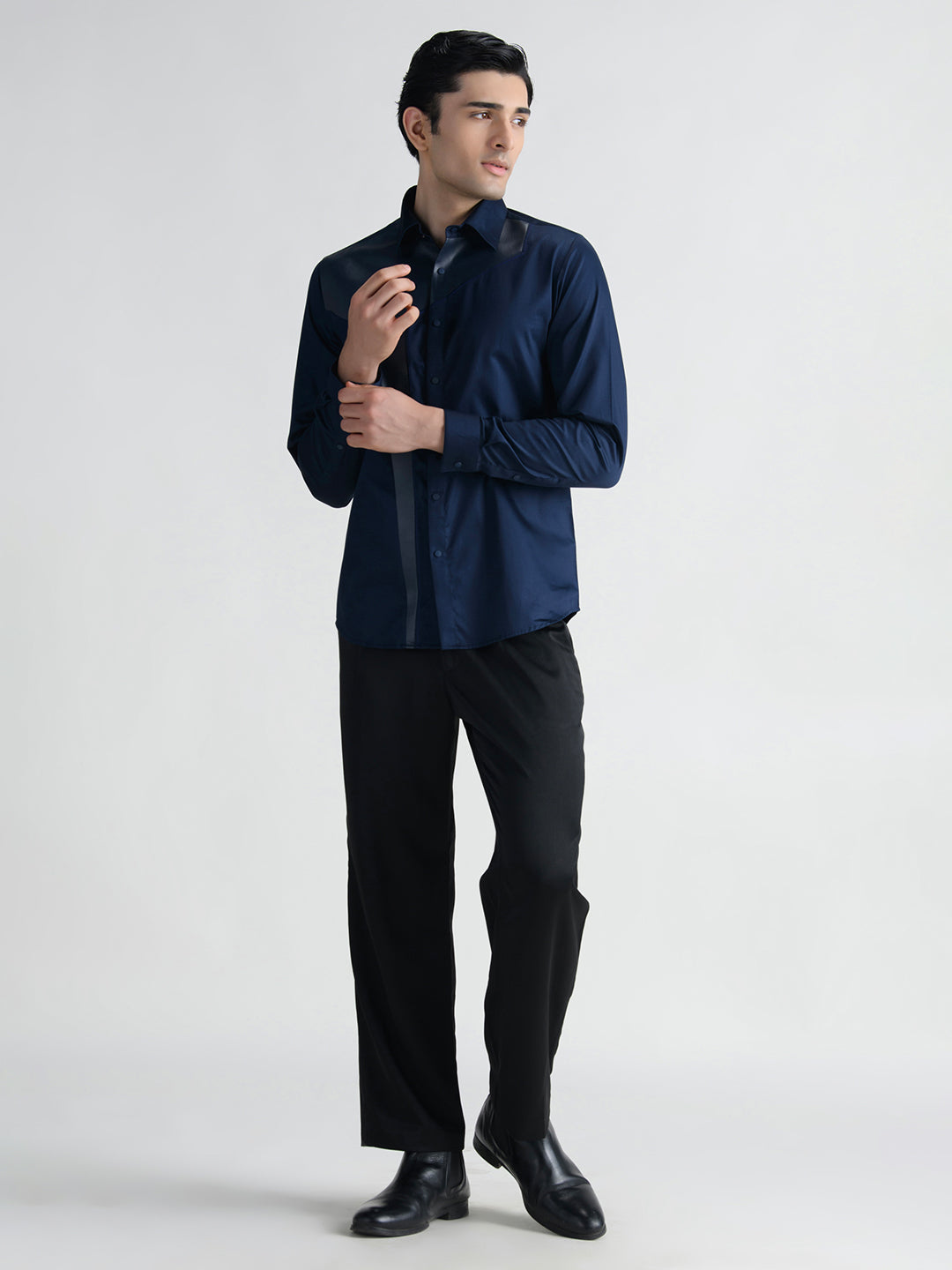 Abkasa Men Blue Collar Shirt