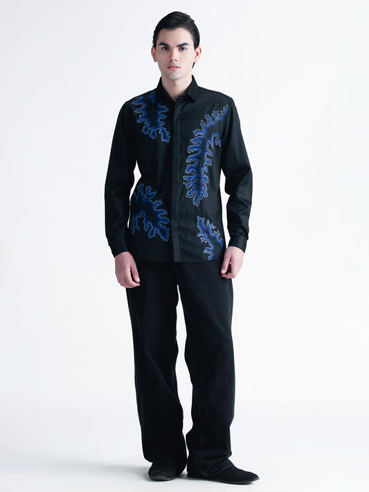 Abkasa Men Black Embroidered Collar Shirt