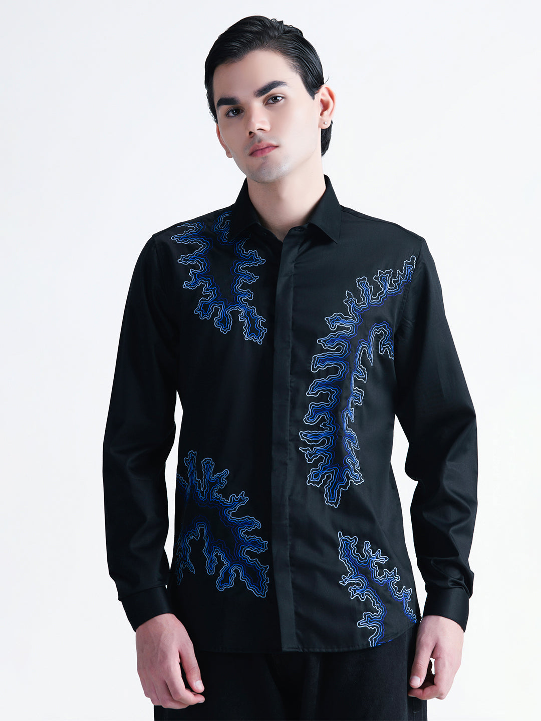 Abkasa Men Black Embroidered Collar Shirt