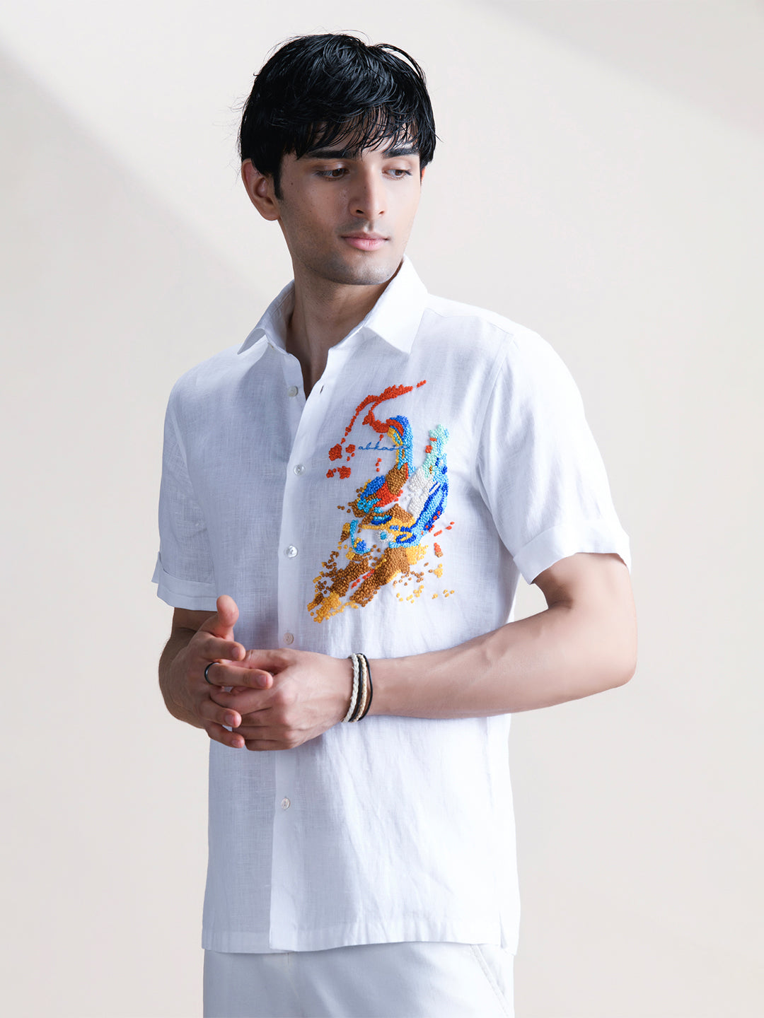 Abkasa Men White Collar Shirt