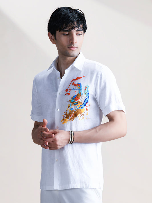 Abkasa Men White Collar Shirt