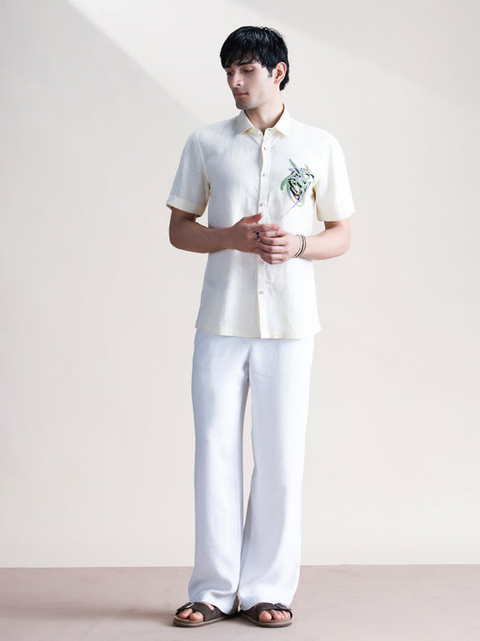 Abkasa Men Beige Collar Shirt