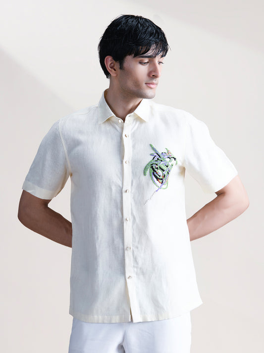 Abkasa Men Beige Collar Shirt