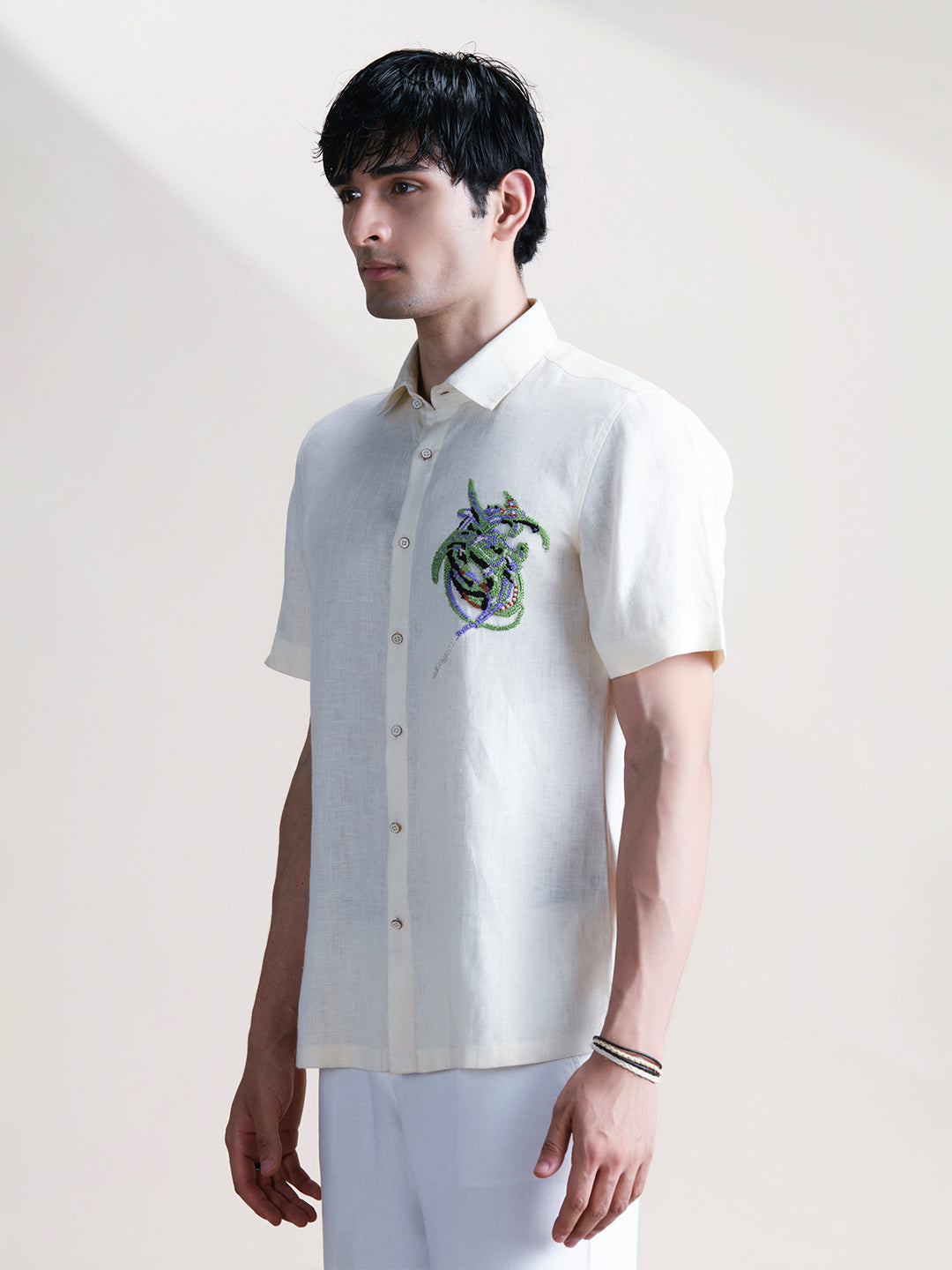 Abkasa Men Beige Collar Shirt