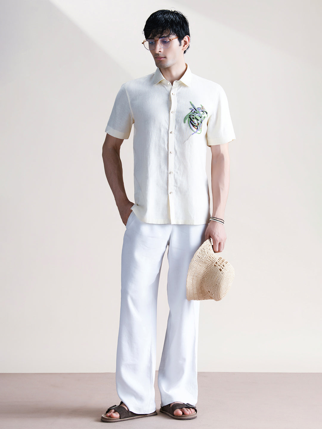 Abkasa Men Beige Collar Shirt