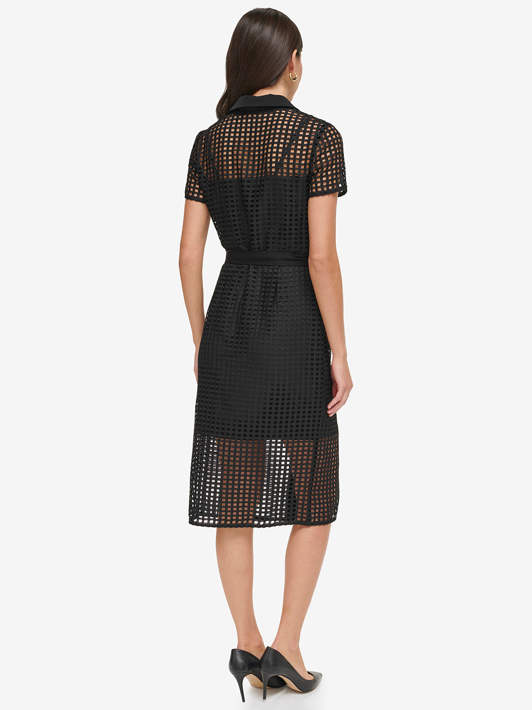 DKNY Women Black Solid Shirt Collar Short Sleeves Dress