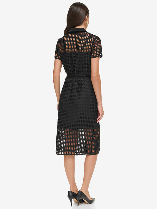 DKNY Women Black Solid Shirt Collar Short Sleeves Dress