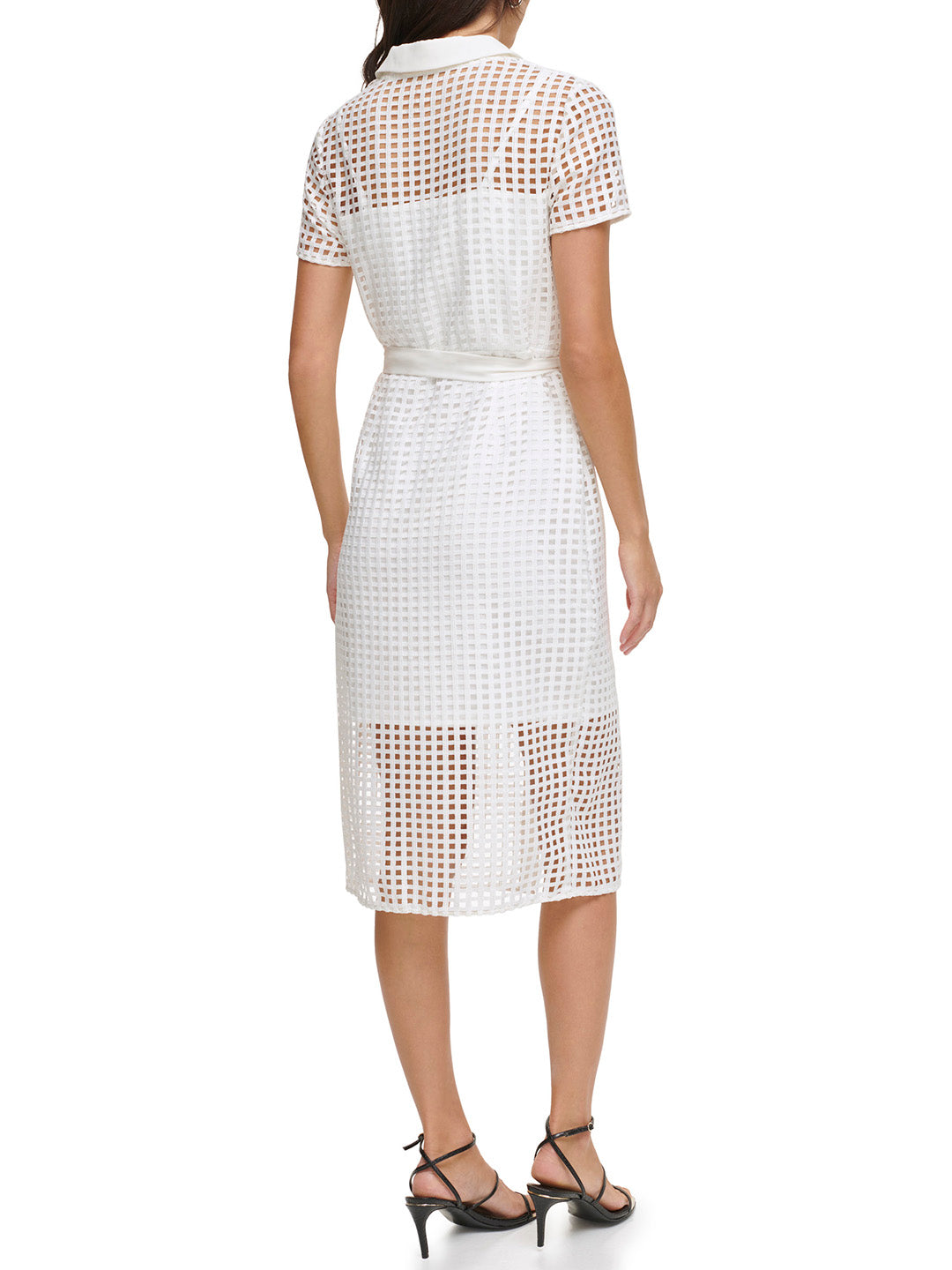 DKNY Women Cream Solid Shirt Collar Short Sleeves Dress