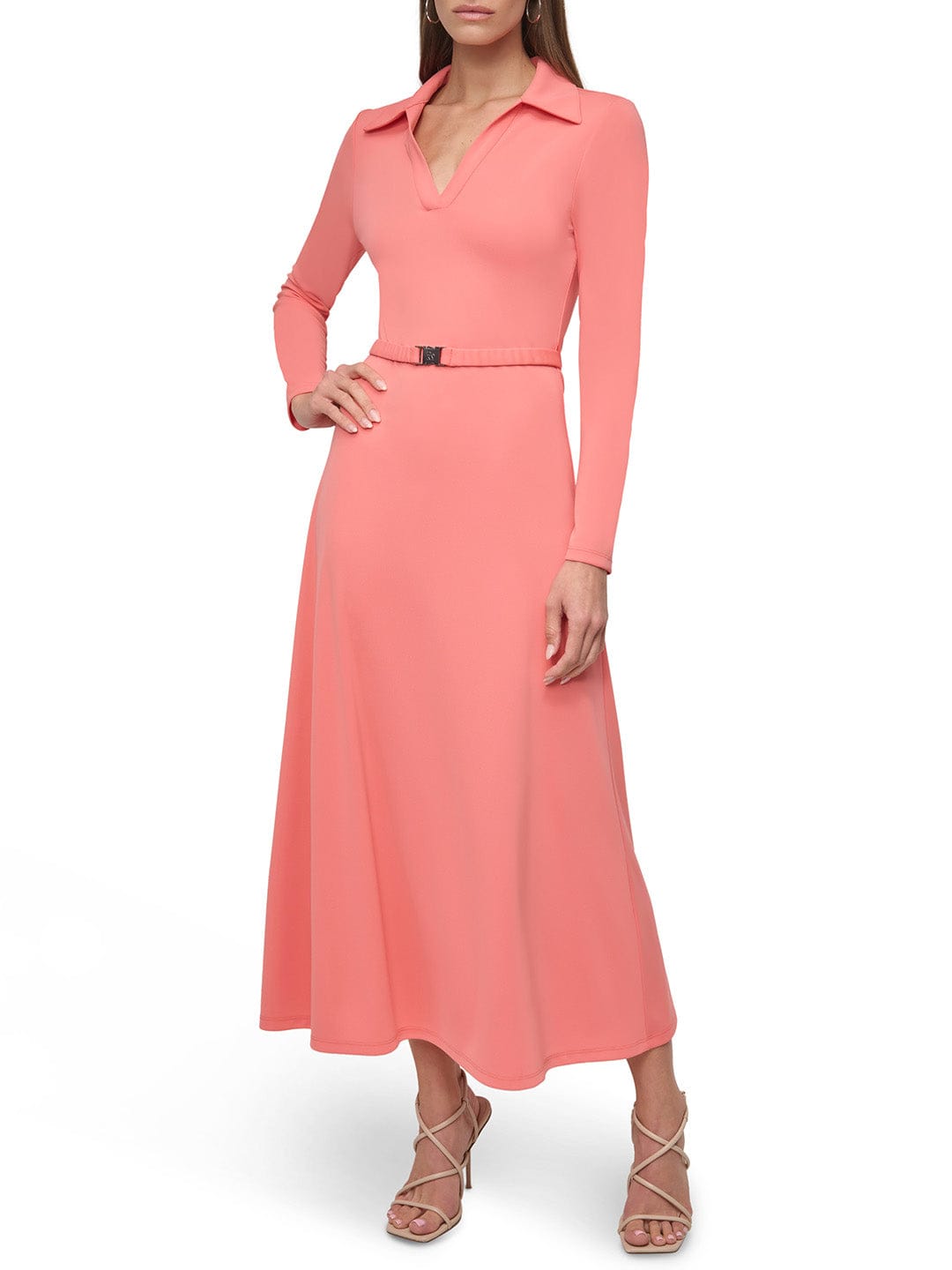 DKNY Women Orange Solid Collar Dress