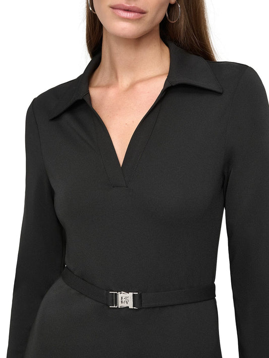 DKNY Women Black Solid Collar Dress