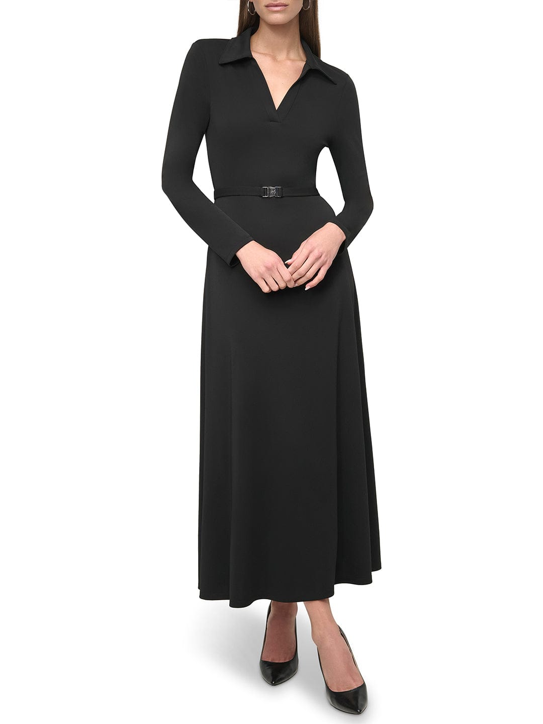 DKNY Women Black Solid Collar Dress