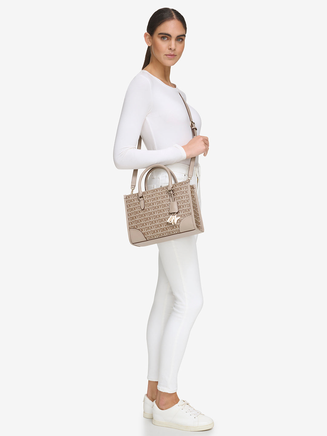 DKNY Women Beige Printed Handbag