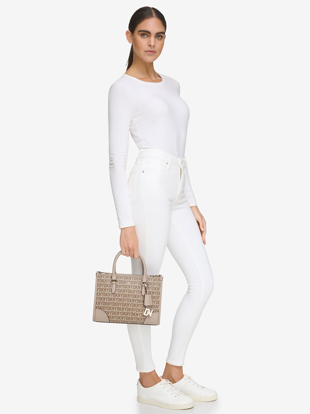 DKNY Women Beige Printed Handbag