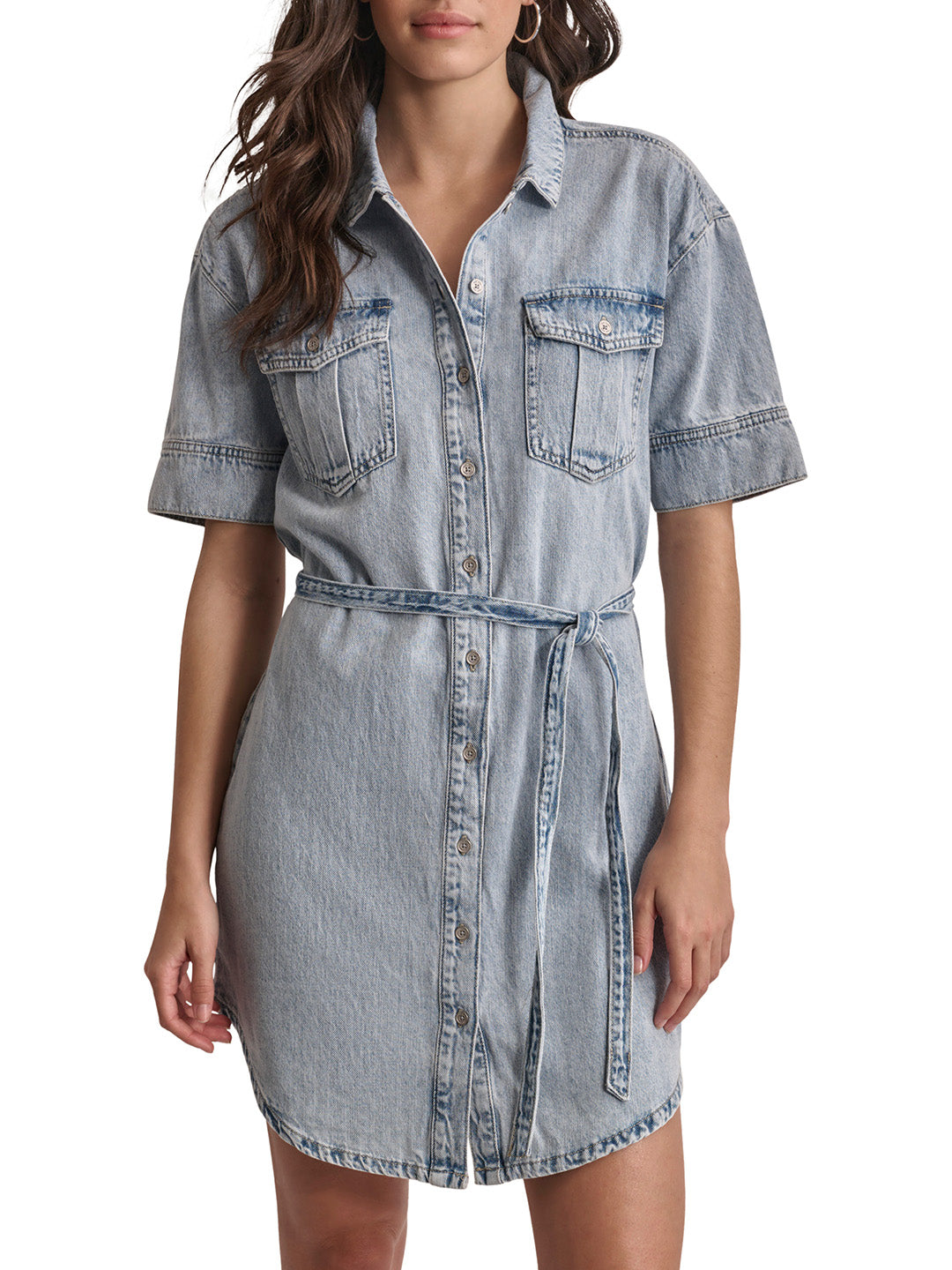 DKNY Women Blue Washed Collar Dress