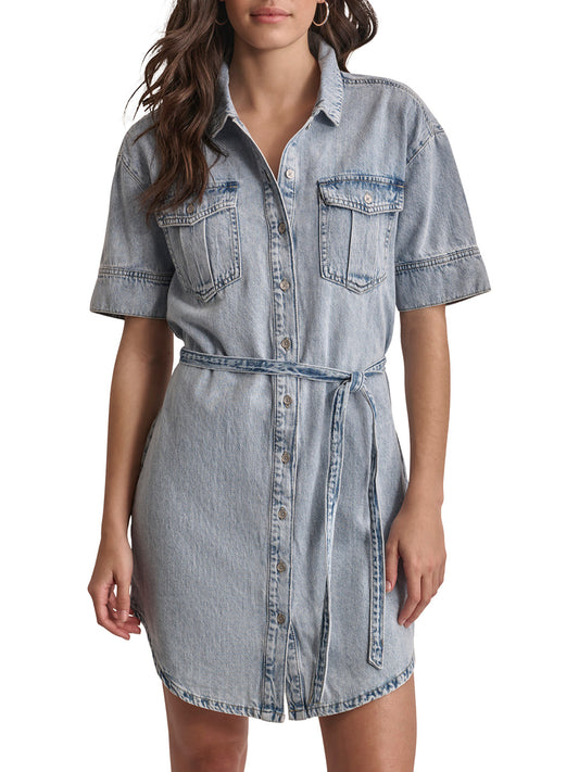 DKNY Women Blue Washed Collar Dress