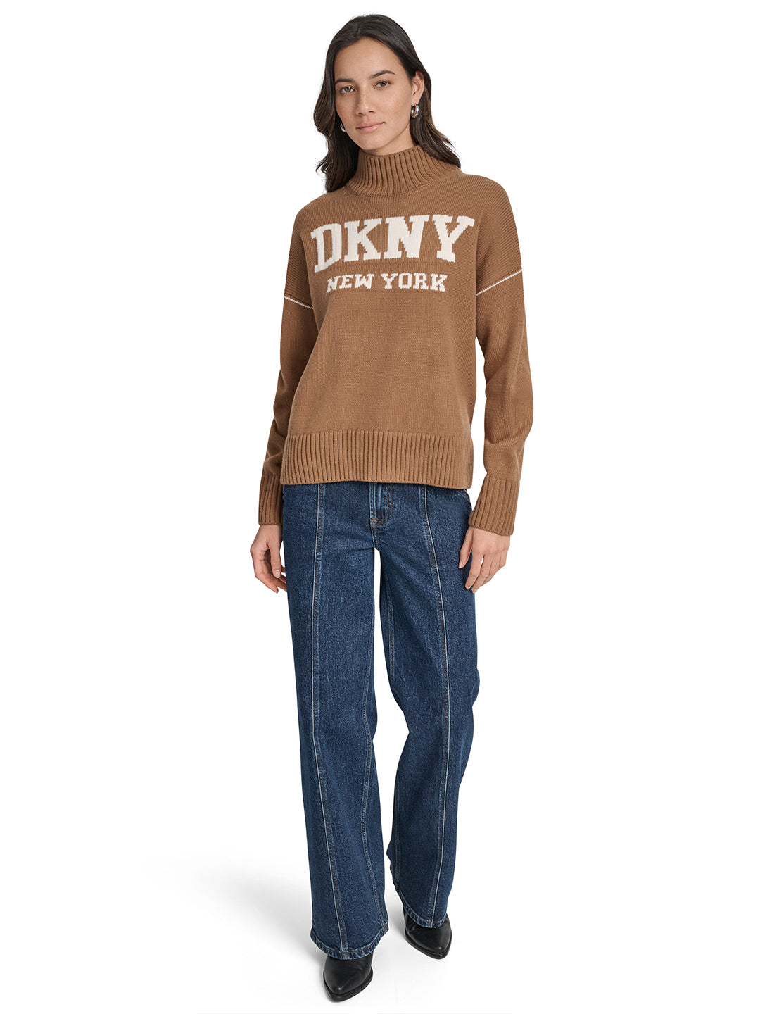 DKNY Women Brown Solid Turtle Neck Sweater