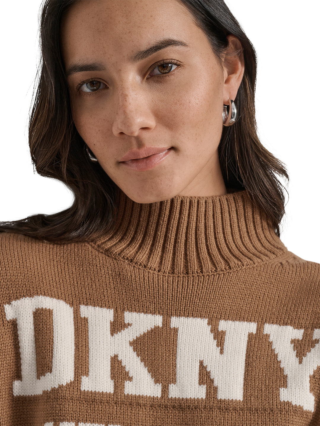 DKNY Women Brown Solid Turtle Neck Sweater