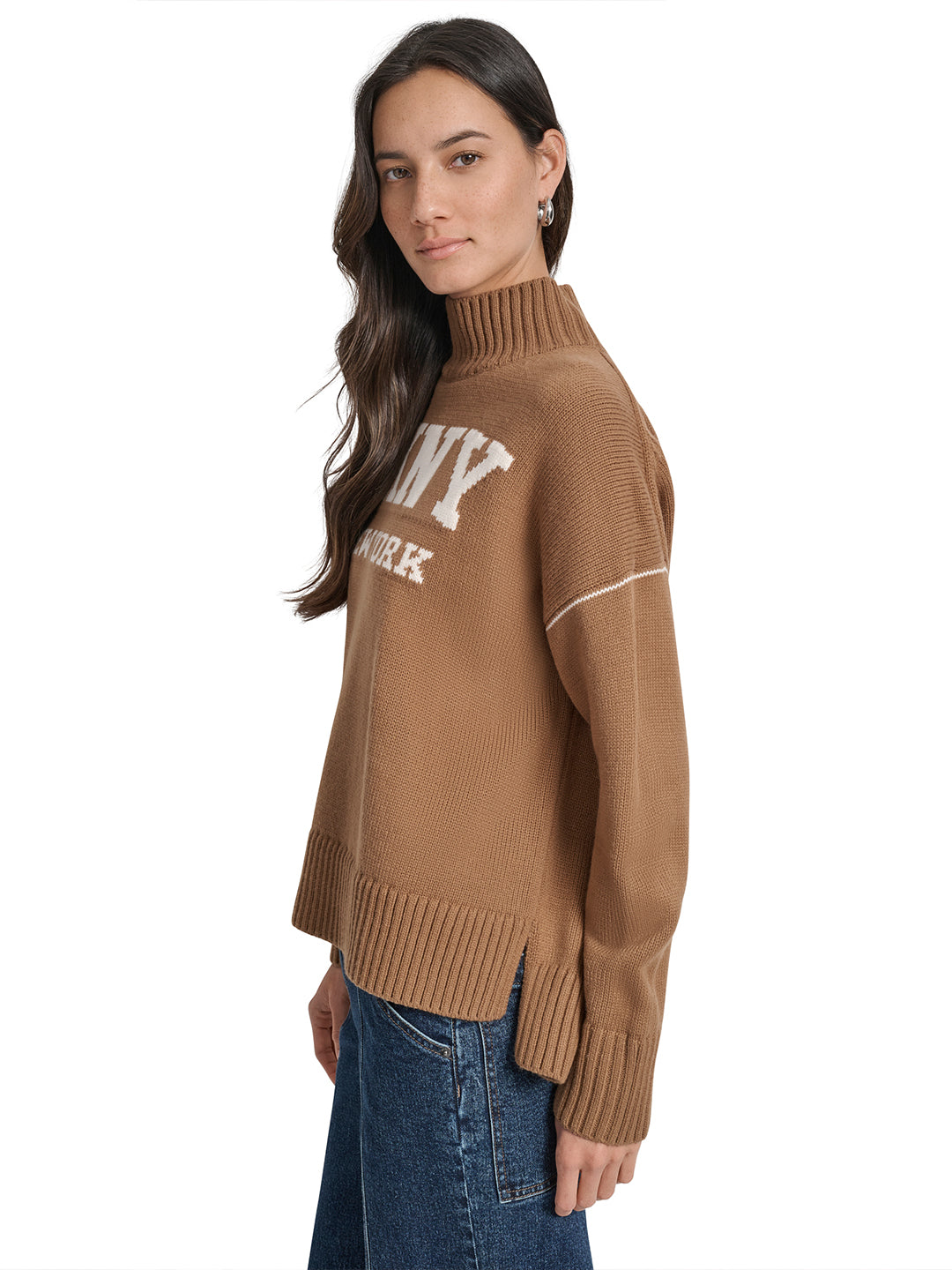 DKNY Women Brown Solid Turtle Neck Sweater